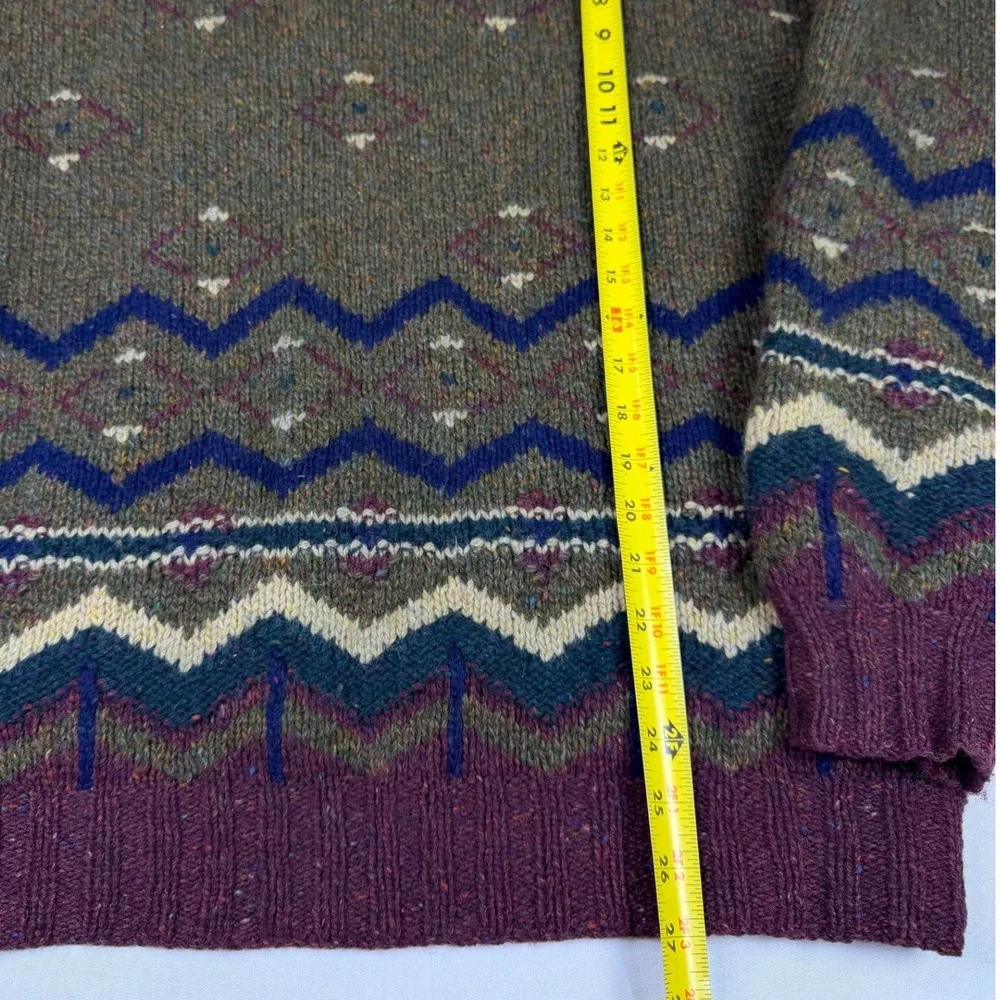 Regatta Sport Vtg 100% Wool Fair Isle Knit Crewneck Sweater Mens XL Green Purple